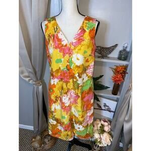 Talbots EUC size 8 Lined Back Zipper Sleeveless Watercolor Floral Sheath Dress